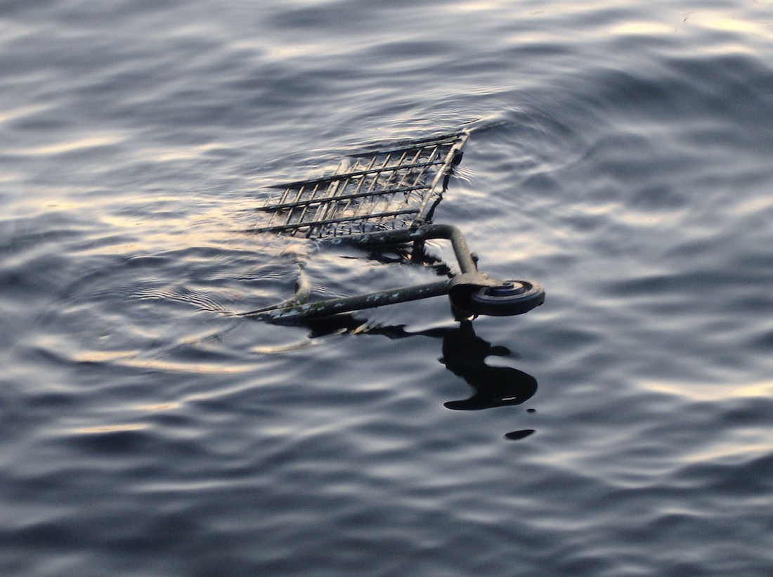 shopping cart in water