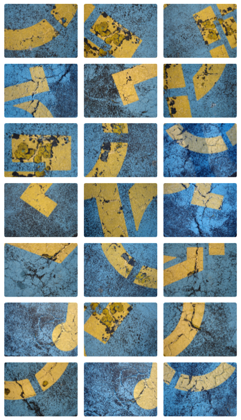 grid of photos taken of parking lot
